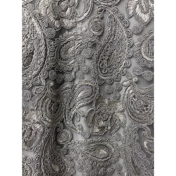 LAUREN RALPH LAUREN DRESS GOWN 4 GRAY LACE FLORAL EMBROIDERED MAXI LONG PAISLEY - Picture 10 of 13